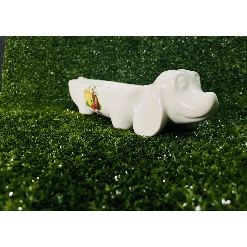 Vintage Dachshund Cracker Server Dish Handpainted Pottery Dog MCM Kitsch Cottage
